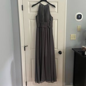 Azazie Bonnie Bridesmaid: A-Line Ruched Chiffon Floor-Length Dress Steel Grey